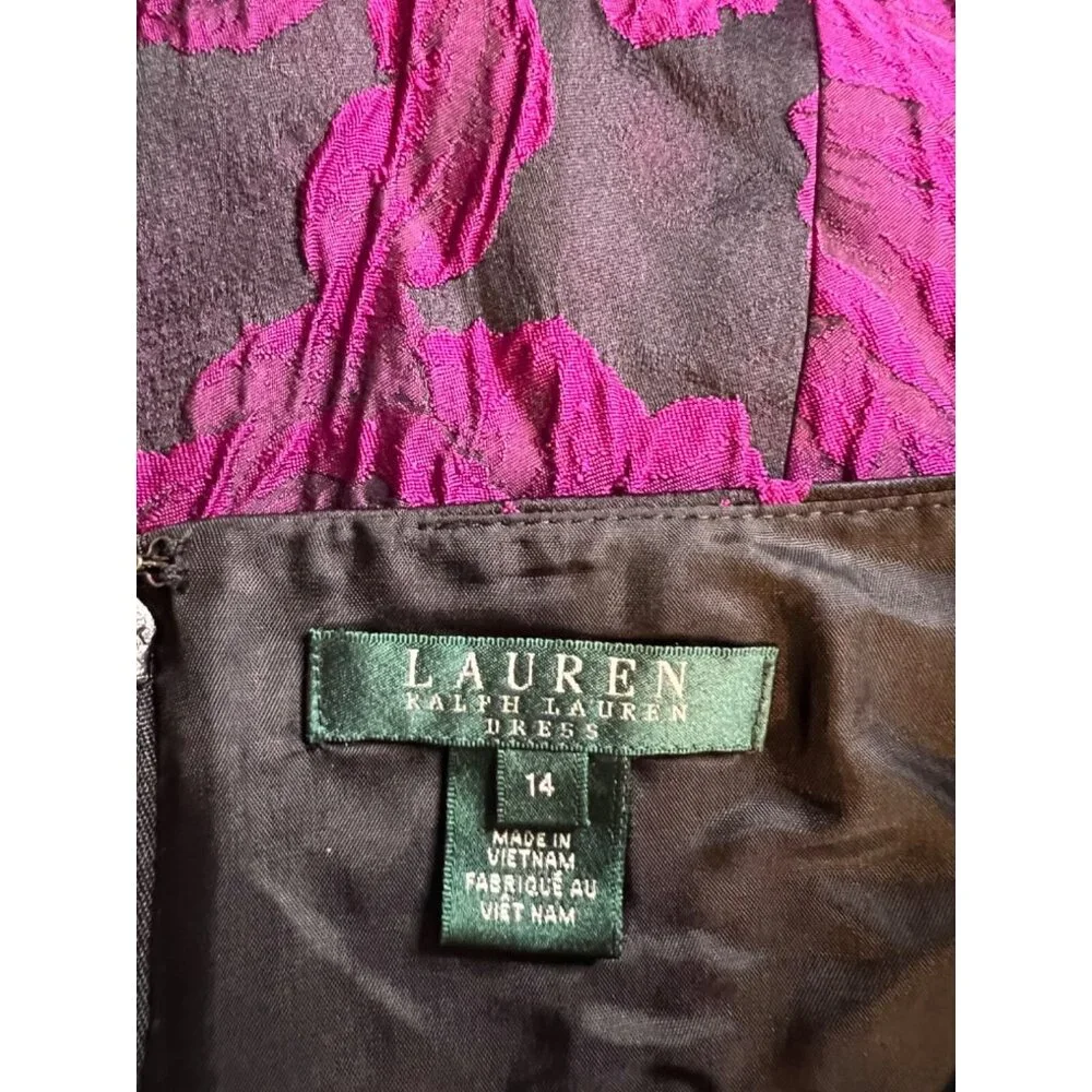 Ralph Lauren A Line Jacquard Dress 14 Pink Black Sleeveless Party Wedding - Picture 12 of 13